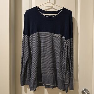 Denver Hayes Men's Dark Blue and White Striped Long Sleeve Tee